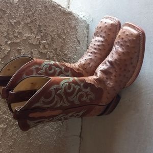 Mens Justin Boots Ostrich Cognac Cowboy Western Size 7 1/5 7.5 D